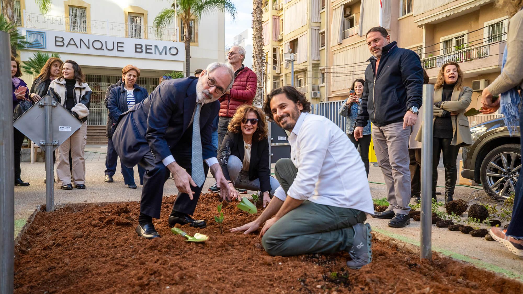 Rewilding the Banque BEMO Mini Forest in Beirut with Banque BEMO employees and Adib Dada.
Photo: The Other Dada