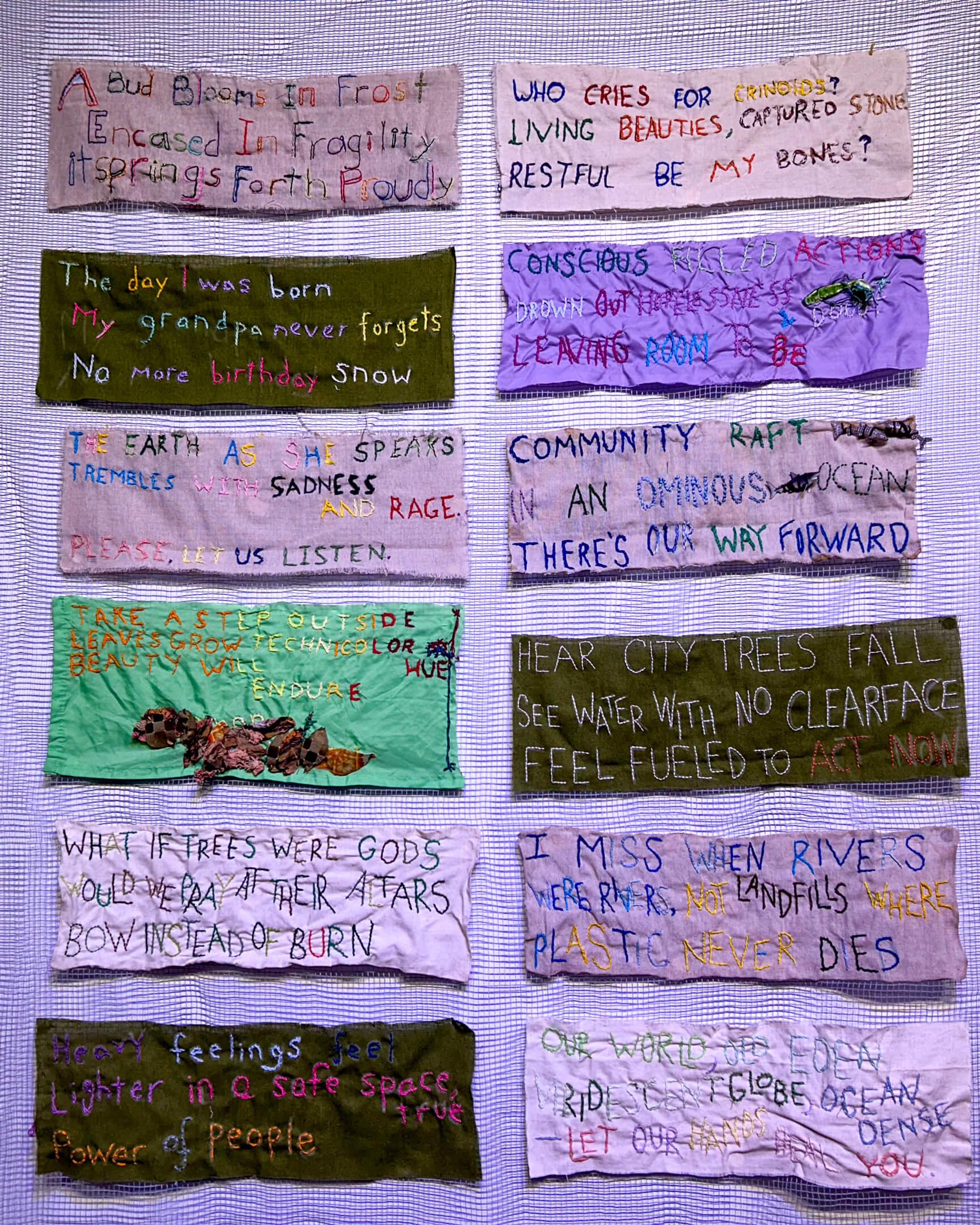 Processing through poetry and other forms of artistic self-expression is a common occurrence at Climate Cafe NYC. Here, Climate Haikus are displayed at the Earth Sessions Festival.
Photo: Climate Cafe NYC