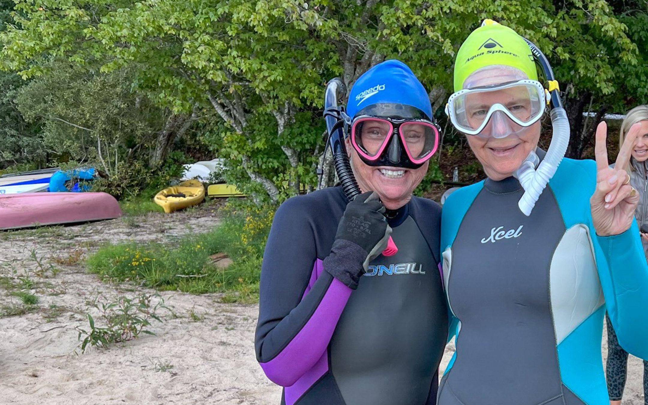 Two members of OLAUG pose for a picture before they begin diving for trash.
Photo: Old Ladies Against Underwater Garbage