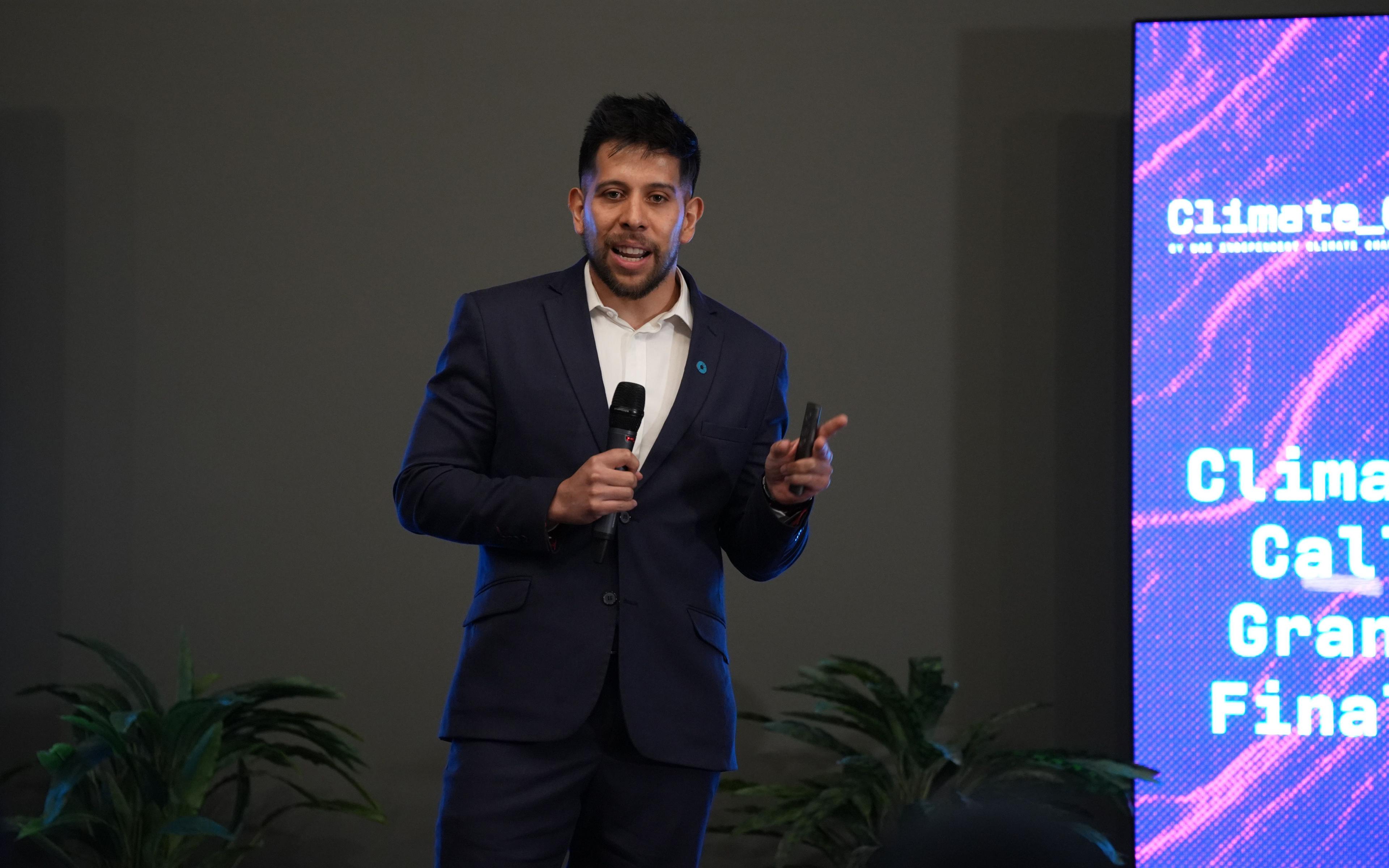 Energy finalist Nicolas Cuadrado at the Climate Call Grand Finale on November 5th, 2024, in Abu Dhabi, UAE.
Photo: The Climate Tribe