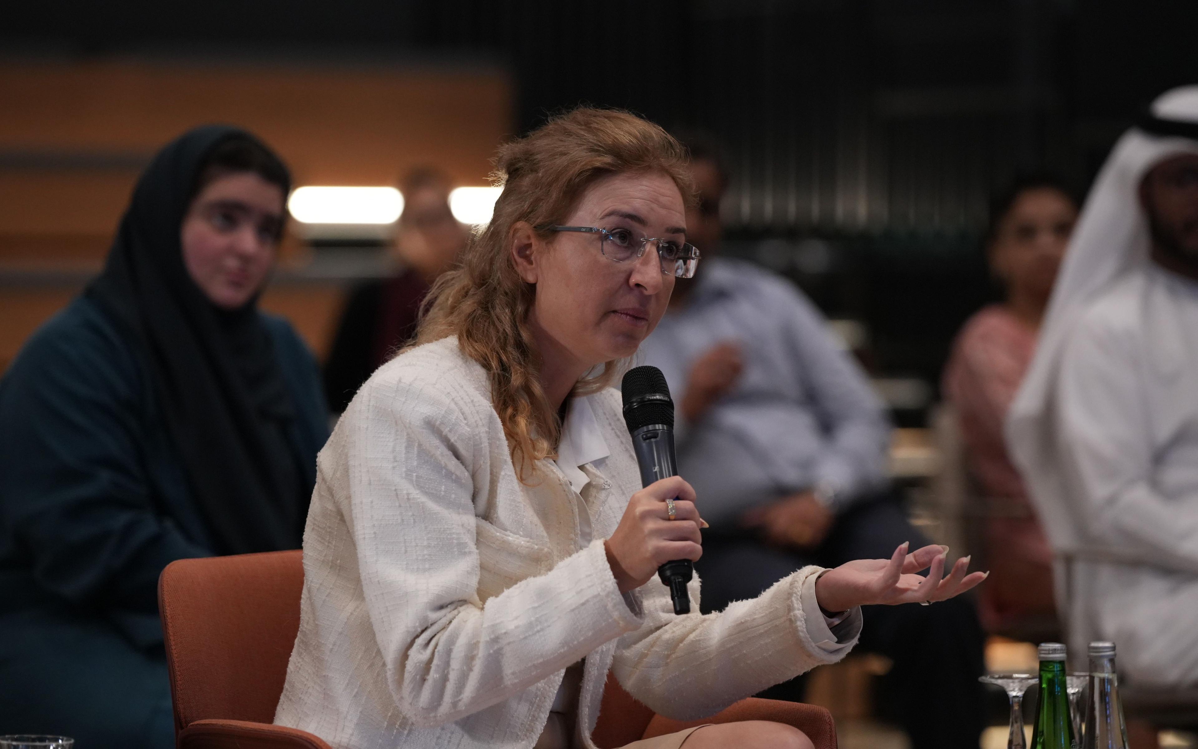 Ms Angela Homsi, Energy Challenge Judge, addresses the finalists at the Climate Call Grand Finale on November 5th, 2024, in Abu Dhabi, UAE.
Photo: The Climate Tribe