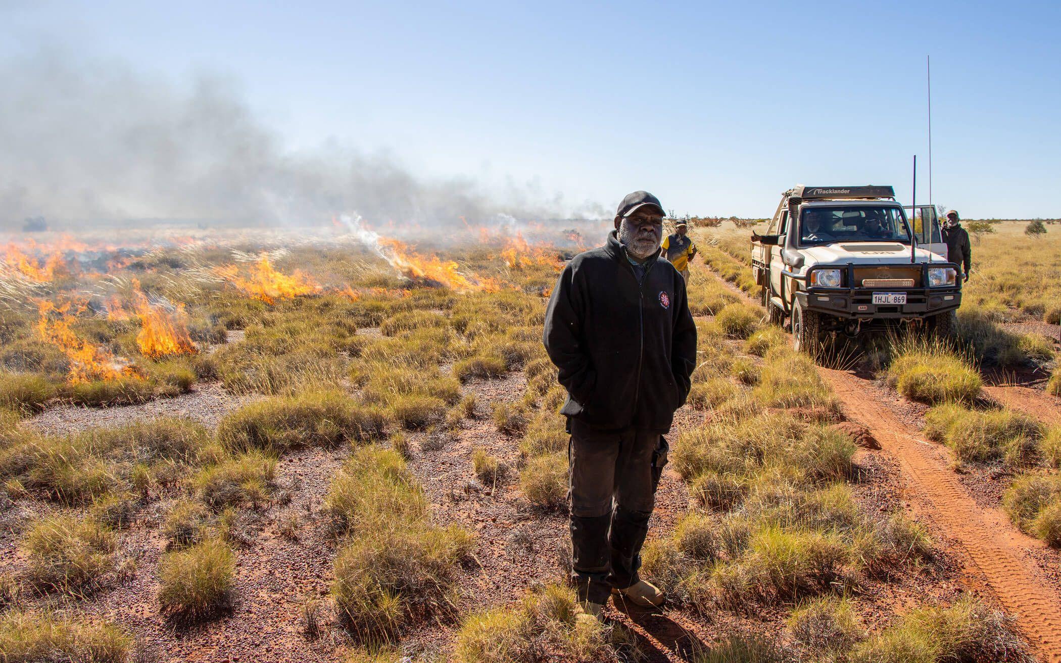 A Kanyirninpa Jukurrpa ranger during a controlled burning.
Photo: Kanyirninpa Jukurrpa
