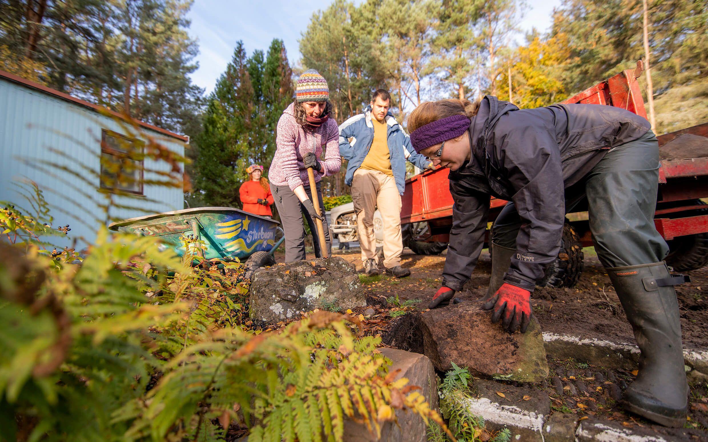 Working on the new sanctuary at Findhorn Ecovillage in northern Scotland.
Photo: Mark Richards - AuroraFindhorn